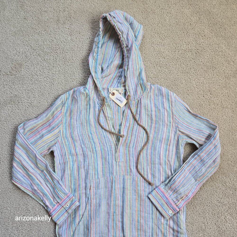 The Salting Linen Hoodie Coverup Tunic Size 000 Colorful Stripe Unisex - Picture 6 of 13